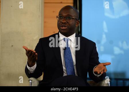 Former universities minister Sam Gyimah speaking during a People's Vote event at Coin Street Neighbourhood Centre, central London. Stock Photo