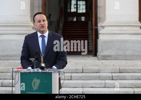 Taoiseach Leo Varadkar speaks to the media outside Fenway Park in ...