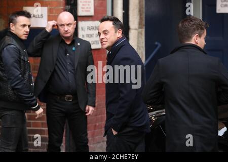 Anthony McPartlin (centre) and Declan Donnelly (right) arrive at Britain's Got Talent auditions at the London Palladium. Stock Photo