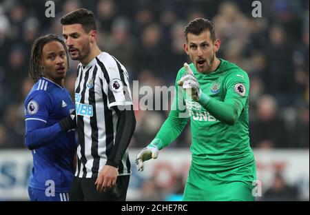 Newcastle United goalkeeper Martin Dubravka (right) during the Premier League match at St James' Park, Newcastle. Stock Photo