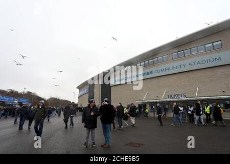 Fans outside the ground before the FA Cup fourth round match at the AMEX Stadium, Brighton. Stock Photo