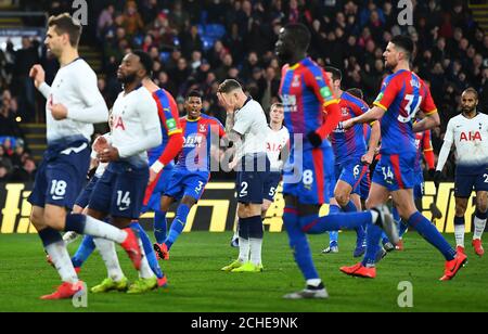 Tottenham Hotspur's Kieran Trippier (centre) looks dejected after missing from the penalty spot during the FA Cup fourth round match at Selhurst Park, London. Stock Photo