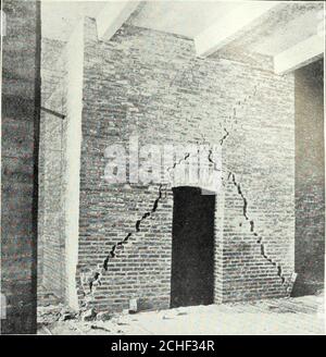 . Bulletin of the United States Geological Survey--The San Francisco Earthquake and Fire of April 18, 1906 and their effects on structures and structural materials . Jl. FAILURE OF ORNAMENTAL TERRA COTTA, CROCKER ESTATE BUILDING, SAN FRANCISCO. This terra cotta failed, though solidly filled with brick mortar. The damage shown was probably due to fire,although damage of this kind was caused by both earthquake and fire. Photograph by John StephenSewell. U. S. GEOLOGICAL SURVEY BULLETIN NO. 324 PL. XXIX. A. EARTHQUAKE CRACKS IN WALL OF VAULT, CALIFORNIA CASKET COMPANYS BUILDING, SAN FRANCISCO. Ph Stock Photo