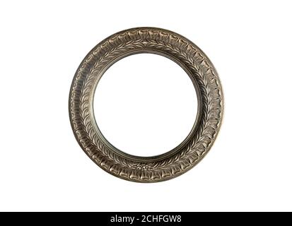 Metal frame ornamental mirror on seamless white background Stock Photo