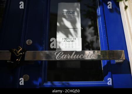Carluccios in Garrick Street, London, closed during lockdown, some chains face an uncertain future even after the introduction of measures to bring the country out of lockdown. PA Photo. Picture date: Saturday May 23, 2020. Photo credit should read: Victoria Jones/PA Wire Stock Photo
