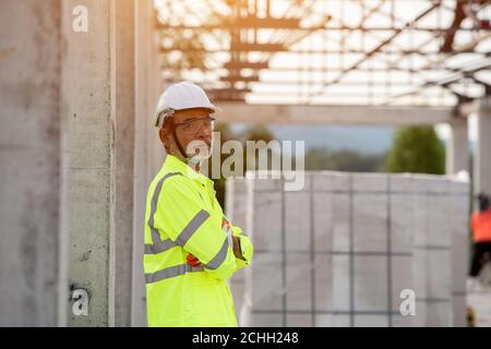 portrait engineering and construction  in the construction site Stock Photo