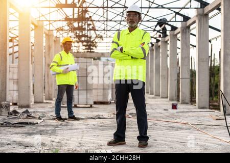 Portrait of Engineering and worked in the construction site Stock Photo