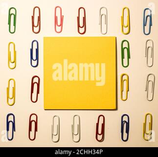 Colorful clips with sticky notes empty space to write Stock Photo