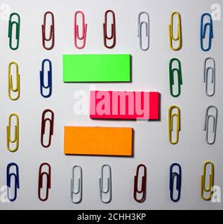 Colorful clips with sticky notes empty space to write Stock Photo
