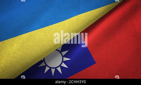 Ukraine and Taiwan two flags textile cloth, fabric texture Stock Photo