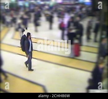 CCTV footage showing Hasib Hussain at King's Cross on the day he detonated his device on the London transport network. The footage has been shown to a jury at Kingston Crown Court today. Stock Photo