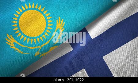 Kazakhstan and Finland two flags textile cloth, fabric texture Stock Photo