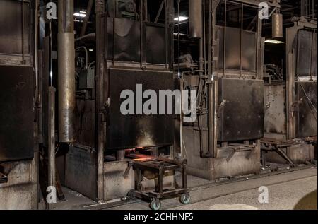Closed ovens used for melting metal prior to pouring, Pennsylvania, USA Stock Photo