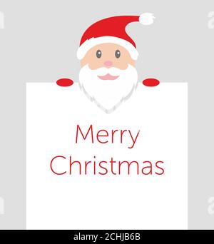 Santa Claus with big signboard. Merry Christmas calligraphy lettering design. Creative typography for holiday greeting. Stock Vector