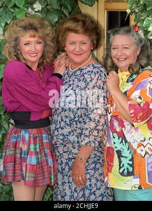 (L-R) Mary Millar, Patricia Routledge and Judy Cornwall on location filming the latest series of the BBC 1 comedy 'Keeping Up Appearances', which is to be screened in early September. Stock Photo