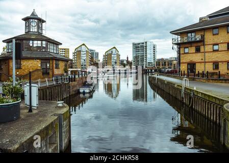 Waterside apartments at Limehouse Basin Marina in London. UK, April 6 2017 Stock Photo