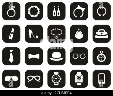 Accessories Icons White On Black Flat Design Set Big Stock Photo