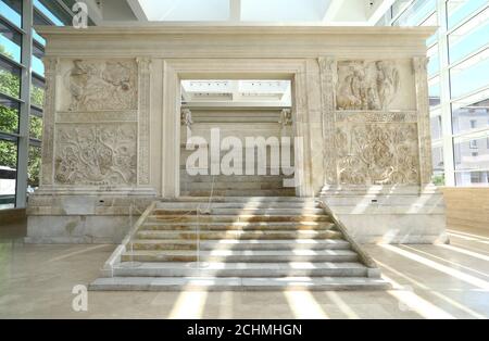 Ancient peace altar in Rome with beautiful ornaments Stock Photo