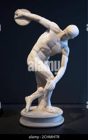 Famous statue of Discus Thrower in national roman museum of Rome, Italy. Stock Photo