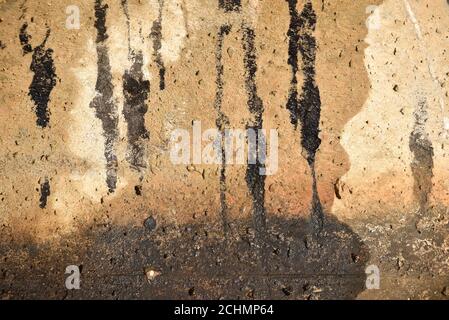 Rain water leaks on the wall causing damage at exterior Stock Photo