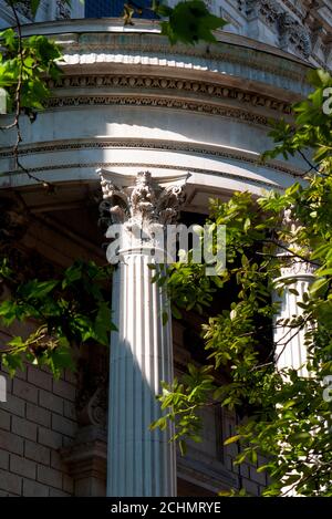 Stone column and curved pediment detail at St Paul's Cathedral, London Stock Photo