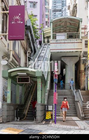 Hong Kong,China:11 Sep,2020.  The famous outdoor Central-Mid levels escalator Hong Kong. The system is the longest outdoor covered escalator system in Stock Photo