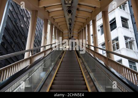 Hong Kong,China:11 Sep,2020.  The famous outdoor Central-Mid levels escalator Hong Kong. The system is the longest outdoor covered escalator system in Stock Photo