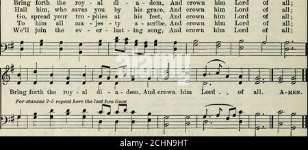 . Songs we like to sing : a collection of familiar songs and hymns for high schools and normal schools and for assemblies . Bring forth the royHail him, who saves Go, spread your To him allWell join the a - dem, And crownhis grace. And crownfeet. And crownscribe. And crown him Lord him Lord him Lord him Lord him Lord ofofofofof all;all;all;all;all;. Stock Photo