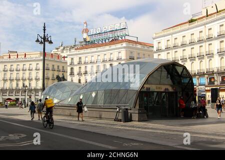 Entrance to Sol metro station Puerta del Sol in the city centre of Madrid Spain during the covid-19 pandemic Stock Photo