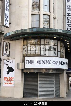 The Prince of Wales Theatre in London's West End, closed and shuttered since 16th March 2020 as a result of the COVID-19 pandemic. Stock Photo