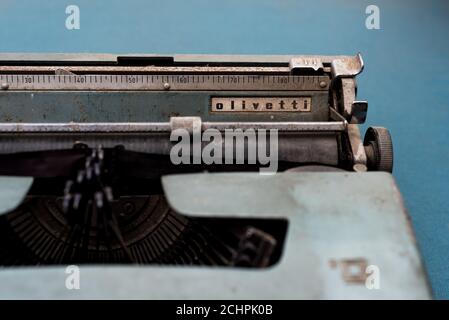 Old, rusty, dusty, and unused olivetti typewriter, model lettera 32, designed by Marcello Nozilli Stock Photo
