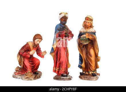The three wise men. Ceramic figures isolated on white background Stock Photo