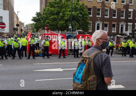Extinction Rebellion's 'Lightship Greta' is confiscated by police after travelling from Brighton, Kennington, London, 5 September 2020 Stock Photo