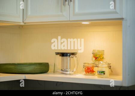 Stylish apartment interior with modern kitchen. Idea for home design Stock Photo