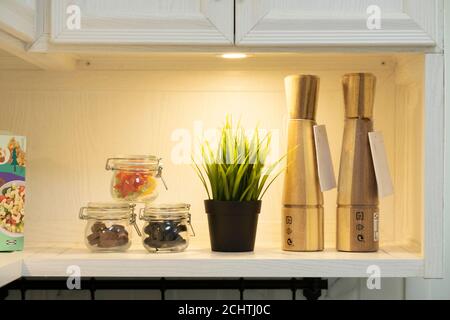 Stylish apartment interior with modern kitchen. Idea for home design Stock Photo