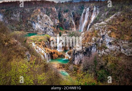 Plitvice lakes and waterfalls in national park, Croatia Stock Photo