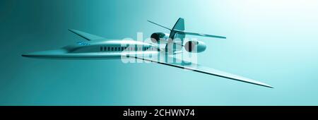 3d illustration of airplane prototype furrowing the sky Stock Photo