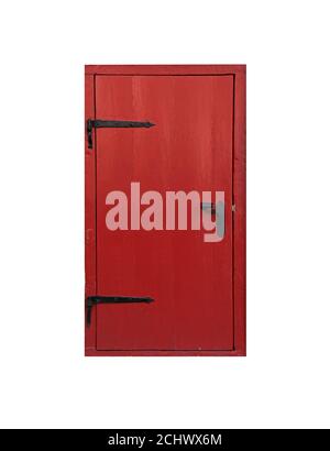 Small Red wooden door isolated on white background Stock Photo