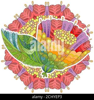 Zentangle stylized flower with mandala. Hand Drawn lace vector illustration Stock Vector