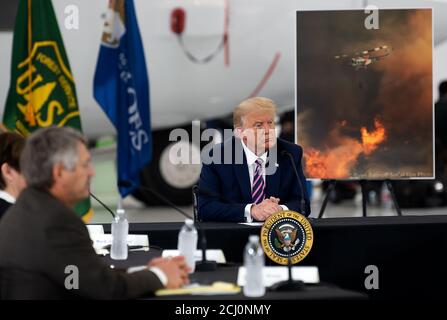 Sacramento, CA, USA. 14th Sep, 2020. President Donald Trump meets with California Gov. Gavin Newson and officials to discuss recent wildfires in the western states at Sacramento McClellan Airport on Monday, Sep 14, 2020 in Sacramento. Credit: Paul Kitagaki Jr./ZUMA Wire/Alamy Live News Stock Photo