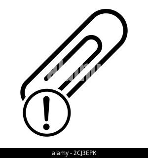 Paper clip with exclamation mark, black color isolated on white background. School element vector . Stock Vector