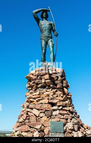 Monument to the local Patagonian Indian Tehuelche, who helped the original Welsh settlers of the Valdes peninsula, Puerto Madryn, Patagonia, Argentina Stock Photo