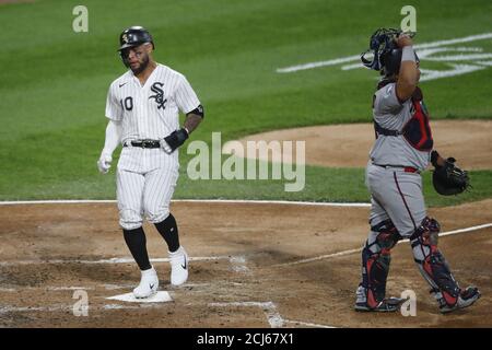 Chicago, United States. 14th Sep, 2020. Chicago White Sox third baseman Yoan Moncada (10) scores against the Minnesota Twins in the second inning at Guaranteed Rate Field on Monday, September 14, 2020 in Chicago. Photo by Kamil Krzaczynski/UPI Credit: UPI/Alamy Live News Stock Photo