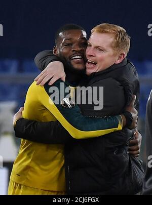 Celtic manager Neil Lennon with Olivier Ntcham after he ...