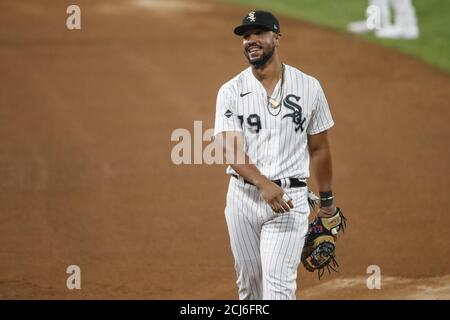 Chicago, United States. 14th Sep, 2020. Chicago White Sox first baseman Jose Abreu (79) smiles as he walks on the infield in the fourth inning of a baseball game against the Minnesota Twins at Guaranteed Rate Field on Monday, September 14, 2020 in Chicago. Photo by Kamil Krzaczynski/UPI Credit: UPI/Alamy Live News Stock Photo