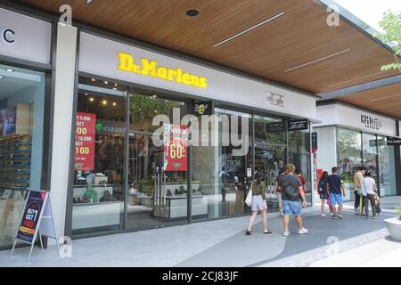 Samut Prakan, Thailand - July 28, 2020: Dr. Martens in Siam Premium Outlets Bangkok. Dr. Martens is a traditional British footwear brand. Stock Photo