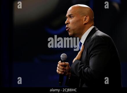 U.S. Democratic presidential candidate Senator Cory Booker (D-NJ) during a forum held by gun safety organizations the Giffords group and March For Our Lives in Las Vegas, Nevada, U.S. October 2, 2019.  REUTERS/Steve Marcus