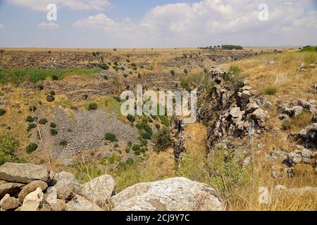 The view of the Golan from the Gamla nature reserve and Second Temple ancient Jewish city on the Golan Heights, Israel Stock Photo