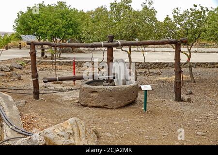 millstones at Gamla Second Temple period, ancient Jewish city on the Golan Heights, Israel Stock Photo