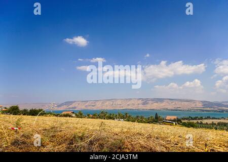 The view of the The Sea of Galilee from the Golan Heights, Israel Stock Photo
